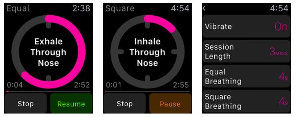 Screenshots show user interfaces of 3 Minute Mindfulness on the Apple Watch. (Photo/chinadaily.com.cn) Screenshots show user interfaces of 3 Minute Mindfulness on the Apple Watch. (Photo/chinadaily.com.cn)