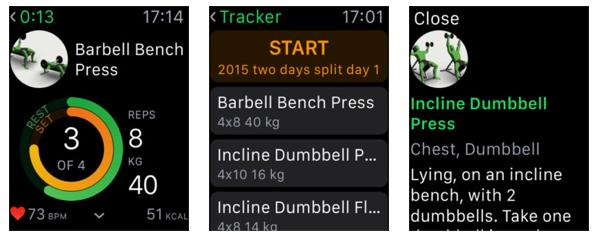 Screenshots showing the user interfaces of Gymaholic are displayed on the Apple Watch. (Photo/chinadaily.com.cn) Screenshots showing the user interfaces of Gymaholic are displayed on the Apple Watch. (Photo/chinadaily.com.cn)