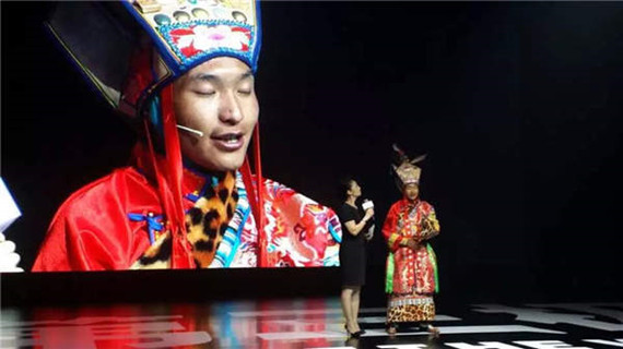 Sithar Dorje, the youngest known storyteller of The Epic of King Gesar, recites the saga in Beijing in September. (Photo provided to China Daily) Sithar Dorje, the youngest known storyteller of The Epic of King Gesar, recites the saga in Beijing in September. (Photo provided to China Daily)