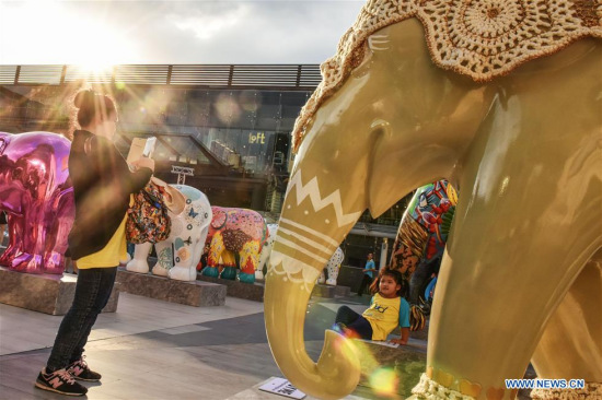 A woman takes photosfor her child during the Elephant Parade Bangkok 2015 open-air exhibition in downtown Bangkok, capital of Thailand, on Dec. 1,2015. (Photo: Xinhua/Li Mangmang) A woman takes photosfor her child during the Elephant Parade Bangkok 2015 open-air exhibition in downtown Bangkok, capital of Thailand, on Dec. 1,2015. (Photo: Xinhua/Li Mangmang)