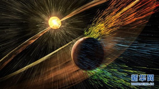 An undated artist's rendering depicts a solar storm hitting Mars and stripping ions from the planet's upper atmosphere in this NASA handout released November 5, 2015. (Photo: Xinhua/APNASA) An undated artist's rendering depicts a solar storm hitting Mars and stripping ions from the planet's upper atmosphere in this NASA handout released November 5, 2015. (Photo: Xinhua/APNASA)