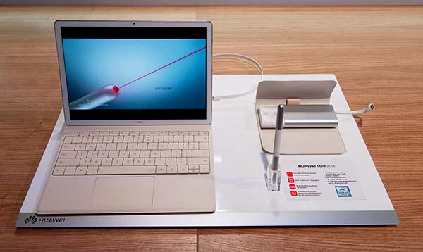 A Huawei MateBook is displayed at the World Mobile Congress in Barcelona, Spain on Feb 21, 2016. (Photo/Xinhua)