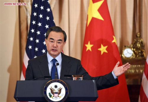 Chinese Foreign Minister Wang Yi attends a press conference after meeting with U.S. Secretary of States John Kerry (not in the picture) in Washington D.C., the United States, Feb. 23, 2016. (Photo: Xinhua/Yin Bogu) Chinese Foreign Minister Wang Yi attends a press conference after meeting with U.S. Secretary of States John Kerry (not in the picture) in Washington D.C., the United States, Feb. 23, 2016. (Photo: Xinhua/Yin Bogu)