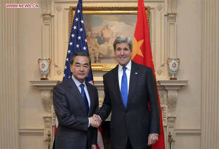 U.S. Secretary of States John Kerry (R) meets with Chinese Foreign Minister Wang Yi in Washington D.C., the United States, Feb. 23, 2016. (Photo: Xinhua/Yin Bogu) U.S. Secretary of States John Kerry (R) meets with Chinese Foreign Minister Wang Yi in Washington D.C., the United States, Feb. 23, 2016. (Photo: Xinhua/Yin Bogu)