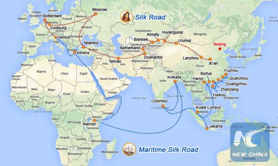 Picture shows the Silk Road Economic Belt and the 21st Century Maritime Silk Road, collectively known as the Belt and Road initiative. (Xinhua) Picture shows the Silk Road Economic Belt and the 21st Century Maritime Silk Road, collectively known as the Belt and Road initiative. (Xinhua)