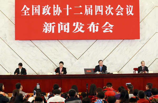 Wang Guoqing answers questions from journalists at a news briefing for CPPCC annual session in Beijing on Wednesday. (Photo by Zou Hong/China Daily) Wang Guoqing answers questions from journalists at a news briefing for CPPCC annual session in Beijing on Wednesday. (Photo by Zou Hong/China Daily)