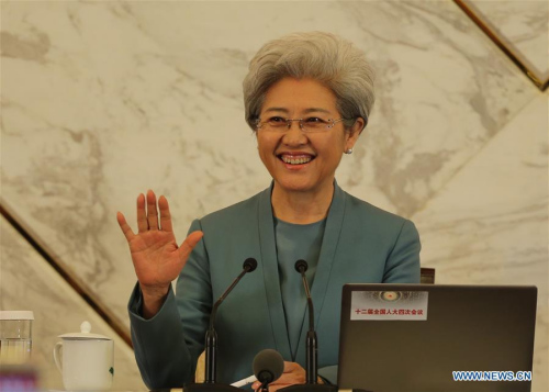 Fu Ying, spokesperson for the fourth session of China's 12th National People's Congress (NPC), attends a press conference on the session at the Great Hall of the People in Beijing, capital of China, March 4, 2016. The fourth session of the 12th NPC is scheduled to open in Beijing on March 5. (Photo: Xinhua/Chen Jianli)