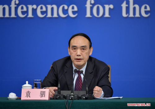 Deputy Director of the National People's Congress (NPC) Environmental Protection and Resources Conservation Committee Yuan Si answers questions during a press conference about legislation progress on the sidelines of the fourth session of China's 12th NPC in Beijing, capital of China, March 10, 2016. (Xinhua/Li Xin) Deputy Director of the National People's Congress (NPC) Environmental Protection and Resources Conservation Committee Yuan Si answers questions during a press conference about legislation progress on the sidelines of the fourth session of China's 12th NPC in Beijing, capital of China, March 10, 2016. (Xinhua/Li Xin)