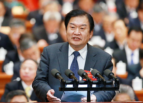 Wang Xingdong, vice-president of the China Film Association and a member of the Chinese People's Political Consultative Conference National Committee, delivers a speech at the third plenary meeting for fourth sessions of the 12th CPPCC National Committee, March 11, 2016. Photo by Zou Hong/chinadaily.com.cn