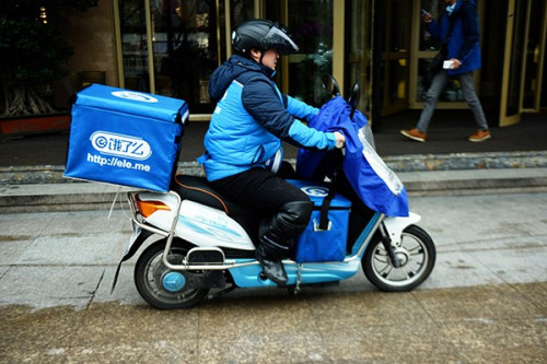 A delivery man for Ele.me in Hangzhou, capital of Zhejiang province. (Photo/China Daily) A delivery man for Ele.me in Hangzhou, capital of Zhejiang province. (Photo/China Daily)