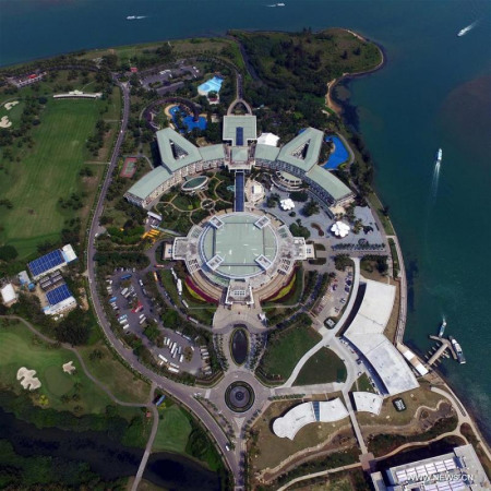 The aerial photo taken on March 18, 2016 shows the Boao Forum for Asia (BFA) International Conference Center in Boao, south China's Hainan Province. Boao Forum for Asia (BFA) Annual Conference will be held here from March 22 to 25. (Xinhua/Yang Guanyu) The aerial photo taken on March 18, 2016 shows the Boao Forum for Asia (BFA) International Conference Center in Boao, south China's Hainan Province. Boao Forum for Asia (BFA) Annual Conference will be held here from March 22 to 25. (Xinhua/Yang Guanyu)