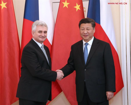 Chinese President Xi Jinping (R) meets with Milan Stech, president of the Senate of the Czech Parliament, in Prague, the Czech Republic, March 29, 2016. (Xinhua/Pang Xinglei) Chinese President Xi Jinping (R) meets with Milan Stech, president of the Senate of the Czech Parliament, in Prague, the Czech Republic, March 29, 2016. (Xinhua/Pang Xinglei)