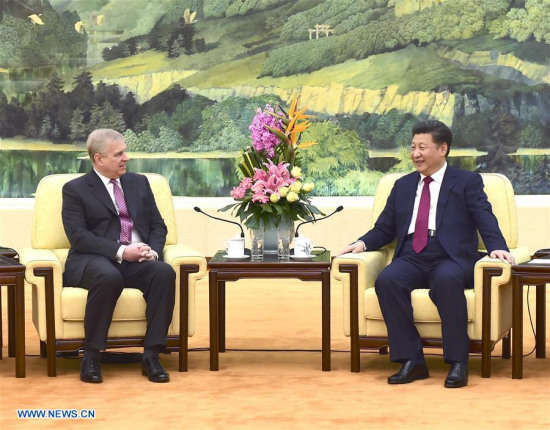Chinese President Xi Jinping (R) meets with visiting British Prince Andrew, the Duke of York, in Beijing, capital of China, April 5, 2016. (Photo: Xinhua/Zhang Duo) Chinese President Xi Jinping (R) meets with visiting British Prince Andrew, the Duke of York, in Beijing, capital of China, April 5, 2016. (Photo: Xinhua/Zhang Duo)