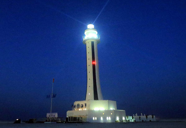 The lighthouse on Zhubi Reef in the South China Sea is now in use. XING GUANGLI / XINHUA The lighthouse on Zhubi Reef in the South China Sea is now in use. XING GUANGLI / XINHUA