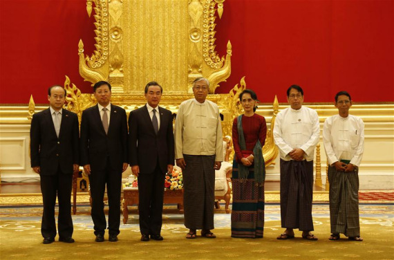 Chinese Foreign Minister Wang Yi (3rd, L), Myanmar President U Htin Kyaw (4th, R) and Foreign Minister Aung San Suu Kyi (3rd, R) pose for group photos in Nay Pyi Taw, Myanmar, on April 6, 2016. (Photo: Xinhua/U Aung) Chinese Foreign Minister Wang Yi (3rd, L), Myanmar President U Htin Kyaw (4th, R) and Foreign Minister Aung San Suu Kyi (3rd, R) pose for group photos in Nay Pyi Taw, Myanmar, on April 6, 2016. (Photo: Xinhua/U Aung)