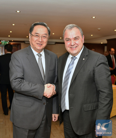 Yu Zhengsheng (L), chairman of the National Committee of the Chinese People's Political Consultative Conference (CPPCC), shakes hands with Anglu Farrugia, speaker of the House of Representatives of Malta, in Valletta, Malta, April 10, 2016. (Photo: Xinhua/Gao Jie) Yu Zhengsheng (L), chairman of the National Committee of the Chinese People's Political Consultative Conference (CPPCC), shakes hands with Anglu Farrugia, speaker of the House of Representatives of Malta, in Valletta, Malta, April 10, 2016. (Photo: Xinhua/Gao Jie)