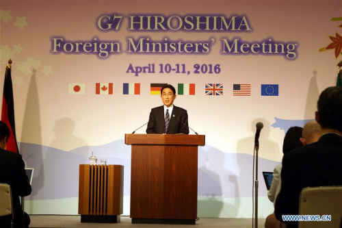 Japan's Foreign Minister Fumio Kishida speaks during the press conference after the G7 Foreign Ministers' Meeting in Hiroshima, Japan, on April 11, 2016. The two-day G7 Foreign Ministers' Meeting closed here on Monday, with the foreign ministers of the seven industrialized countries issuing a joint communique, reaching consensus on a variety of global and regional issues including terrorism, refugees, and the DPRK nuclear problem.(Xinhua/Yan Lei) Japan's Foreign Minister Fumio Kishida speaks during the press conference after the G7 Foreign Ministers' Meeting in Hiroshima, Japan, on April 11, 2016. The two-day G7 Foreign Ministers' Meeting closed here on Monday, with the foreign ministers of the seven industrialized countries issuing a joint communique, reaching consensus on a variety of global and regional issues including terrorism, refugees, and the DPRK nuclear problem.(Xinhua/Yan Lei)
