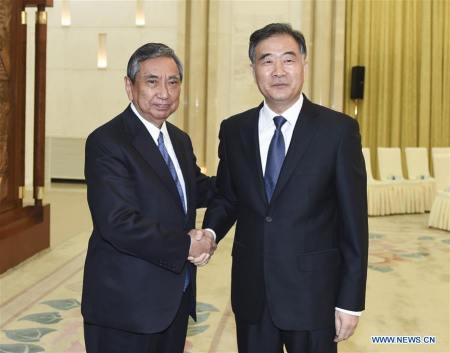 Chinese Vice Premier Wang Yang (R) meets with a delegation of the Japanese Association for the Promotion of International Trade led by Yohei Kono (L), former speaker of the Japanese House of Representatives, in Beijing, capital of China, April 12, 2016. (Xinhua/Xie Huanchi) Chinese Vice Premier Wang Yang (R) meets with a delegation of the Japanese Association for the Promotion of International Trade led by Yohei Kono (L), former speaker of the Japanese House of Representatives, in Beijing, capital of China, April 12, 2016. (Xinhua/Xie Huanchi)