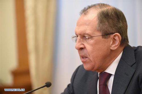 Russian Foreign Minister Sergey Lavrov speaks in a joint interview with the Chinese, Japanese and Mongolian media in Moscow, Russia, April 12, 2016. Relations between Russia and China are at an all-time high, Lavrov said Tuesday. (Xinhua/Dai Tianfang) Russian Foreign Minister Sergey Lavrov speaks in a joint interview with the Chinese, Japanese and Mongolian media in Moscow, Russia, April 12, 2016. Relations between Russia and China are at an all-time high, Lavrov said Tuesday. (Xinhua/Dai Tianfang)