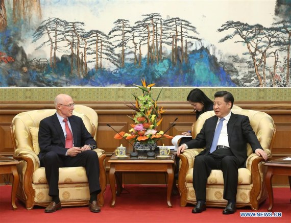 Chinese President Xi Jinping (R) meets with former U.S. Secretary of the Treasury Henry Paulson in Beijing, capital of China, April 19, 2016. (Photo: Xinhua/Pang Xinglei) Chinese President Xi Jinping (R) meets with former U.S. Secretary of the Treasury Henry Paulson in Beijing, capital of China, April 19, 2016. (Photo: Xinhua/Pang Xinglei)