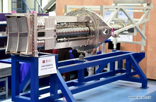 Photo taken on April 25, 2016 shows the ion cyclotron resonant heating(ICRH) antenna, a key part of nuclear fusion facility, at the Chinese Academy of Sciences institute of plasma physics (ASIPP) in Hefei, capital of east China's Anhui Province. The world-class ICRH antenna, manufactured by ASIPP, was delivered to a French institute in Anhui Province on Monday. (Photo: Xinhua/Liu Junxi) Photo taken on April 25, 2016 shows the ion cyclotron resonant heating(ICRH) antenna, a key part of nuclear fusion facility, at the Chinese Academy of Sciences institute of plasma physics (ASIPP) in Hefei, capital of east China's Anhui Province. The world-class ICRH antenna, manufactured by ASIPP, was delivered to a French institute in Anhui Province on Monday. (Photo: Xinhua/Liu Junxi)