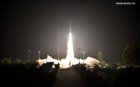 The Kunpeng-1B sounding rocket is launched from Danzhou City in south China's Hainan Province, April 27, 2016. Kunpeng-1B was launched from Danzhou City at 2 a.m. by the National Space Science Center (NSSC). The rocket fulfilled its mission of taking measurements in the upper atmosphere that will help with research of rocket sounding, high-speed flight and space tourism, said the NSSC. (Photo: Xinhua/Guo Cheng) The Kunpeng-1B sounding rocket is launched from Danzhou City in south China's Hainan Province, April 27, 2016. Kunpeng-1B was launched from Danzhou City at 2 a.m. by the National Space Science Center (NSSC). The rocket fulfilled its mission of taking measurements in the upper atmosphere that will help with research of rocket sounding, high-speed flight and space tourism, said the NSSC. (Photo: Xinhua/Guo Cheng)