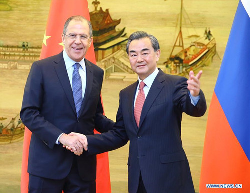 Chinese Foreign Minister Wang Yi (R) holds talks with Russian Foreign Minister Sergey Lavrov in Beijing, capital of China, April 29, 2016. (Photo: Xinhua/Ding Haitao) Chinese Foreign Minister Wang Yi (R) holds talks with Russian Foreign Minister Sergey Lavrov in Beijing, capital of China, April 29, 2016. (Photo: Xinhua/Ding Haitao)