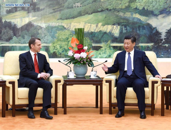 Chinese President Xi Jinping (R) meets with Sergei Naryshkin, head of the State Duma, Russia's lower house of parliament, in Beijing, capital of China, May 5, 2016. (Photo: Xinhua/Rao Aimin) Chinese President Xi Jinping (R) meets with Sergei Naryshkin, head of the State Duma, Russia's lower house of parliament, in Beijing, capital of China, May 5, 2016. (Photo: Xinhua/Rao Aimin)