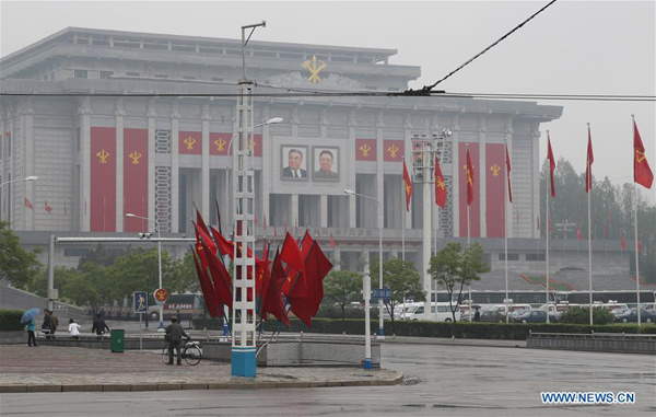 Photo taken on May 6, 2016 shows the April 25 House of Culture, where the 7th Congress of the Workers' Party of Korea (WPK) is held in Pyongyang, capital of the Democratic People's Republic of Korea (DPRK). The Workers' Party of Korea , DPRK's ruling party, opened its 7th Congress on Friday. It is the first WPK congress in 36 years and the first under the leadership of Kim Jong Un. (Xinhua/Guo Yina) Photo taken on May 6, 2016 shows the April 25 House of Culture, where the 7th Congress of the Workers' Party of Korea (WPK) is held in Pyongyang, capital of the Democratic People's Republic of Korea (DPRK). The Workers' Party of Korea , DPRK's ruling party, opened its 7th Congress on Friday. It is the first WPK congress in 36 years and the first under the leadership of Kim Jong Un. (Xinhua/Guo Yina)