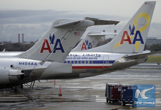 File photo shows American Airlines planes park at Ronald Reagan National Airport in Washington D.C., Nov. 29, 2011. (Photo: Xinhua/Zhang Jun) File photo shows American Airlines planes park at Ronald Reagan National Airport in Washington D.C., Nov. 29, 2011. (Photo: Xinhua/Zhang Jun)