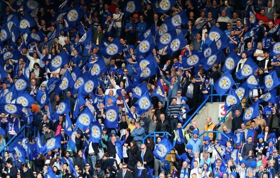 Supporters for Leicester City are seen in the stands during the Barclays Premier League match between Chelsea and Leicester City at Stamford Bridge Stadium in London May 15, 2016. Supporters for Leicester City are seen in the stands during the Barclays Premier League match between Chelsea and Leicester City at Stamford Bridge Stadium in London May 15, 2016.