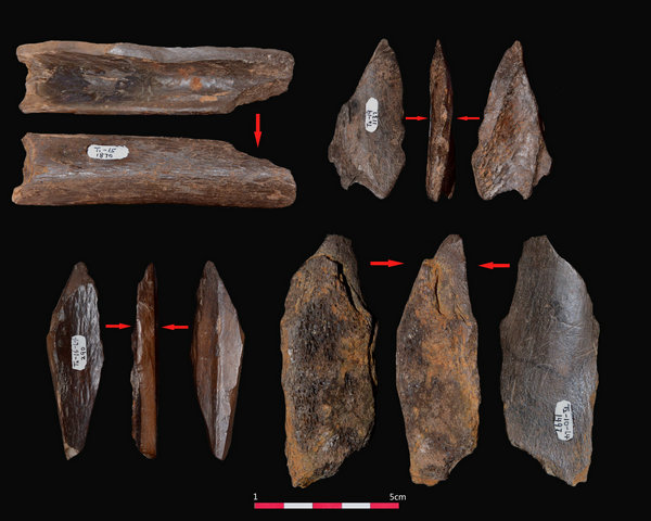 Tools made of bones unearthed from the Gantangqing Paleolithic sites in Yunnan province.(Photo provided to China Daily) Tools made of bones unearthed from the Gantangqing Paleolithic sites in Yunnan province.(Photo provided to China Daily)