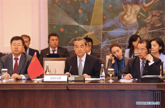 Chinese Foreign Minister Wang Yi (C, front) attends a meeting of the Shanghai Cooperation Organization (SCO) Council of Foreign Ministers in Tashkent, Uzbekistan, May 24, 2016. (Photo: Xinhua/Sadat) Chinese Foreign Minister Wang Yi (C, front) attends a meeting of the Shanghai Cooperation Organization (SCO) Council of Foreign Ministers in Tashkent, Uzbekistan, May 24, 2016. (Photo: Xinhua/Sadat)