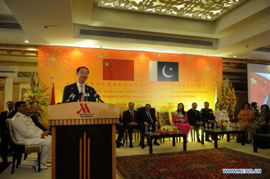 Chinese Ambassador to Pakistan Sun Weidong (front) addresses during a reception to celebrate the 65th anniversary of the establishment of diplomatic relations between China and Pakistan, in Islamabad, capital of Pakistan, May 24, 2016. (Photo: Xinhua/Ahmad Kamal) Chinese Ambassador to Pakistan Sun Weidong (front) addresses during a reception to celebrate the 65th anniversary of the establishment of diplomatic relations between China and Pakistan, in Islamabad, capital of Pakistan, May 24, 2016. (Photo: Xinhua/Ahmad Kamal)