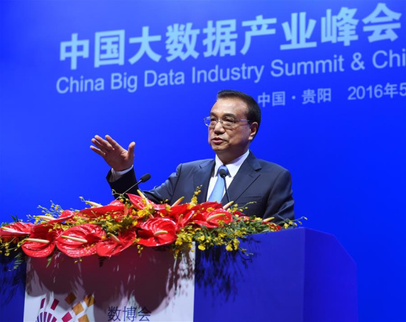 Chinese Premier Li Keqiang addresses the opening ceremony of the China Big Data Industry Summit & China E-commerce Innovation and Development Summit in Guiyang, capital of southwest China's Guizhou Province, May 25, 2016. (Photo: Xinhua/Rao Aimin) Chinese Premier Li Keqiang addresses the opening ceremony of the China Big Data Industry Summit & China E-commerce Innovation and Development Summit in Guiyang, capital of southwest China's Guizhou Province, May 25, 2016. (Photo: Xinhua/Rao Aimin)