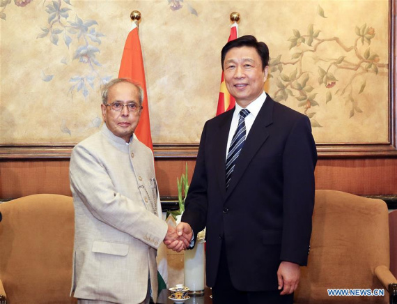 Chinese Vice President Li Yuanchao (R) meets with visiting Indian President Pranab Mukherjee in Beijing, capital of China, May 25, 2016. Invited by Chinese President Xi Jinping, Indian President Pranab Mukherjee is paying a state visit to China. (Photo: Xinhua/Ding Lin) Chinese Vice President Li Yuanchao (R) meets with visiting Indian President Pranab Mukherjee in Beijing, capital of China, May 25, 2016. Invited by Chinese President Xi Jinping, Indian President Pranab Mukherjee is paying a state visit to China. (Photo: Xinhua/Ding Lin)
