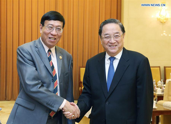 Yu Zhengsheng (R), chairman of the National Committee of the Chinese People's Political Consultative Conference (CPPCC), meets with Pornpetch Wichitcholchai, president of the National Legislative Assembly of Thailand, in Beijing, capital of China, May 26, 2016. (Photo: Xinhua/Yao Dawei) Yu Zhengsheng (R), chairman of the National Committee of the Chinese People's Political Consultative Conference (CPPCC), meets with Pornpetch Wichitcholchai, president of the National Legislative Assembly of Thailand, in Beijing, capital of China, May 26, 2016. (Photo: Xinhua/Yao Dawei)