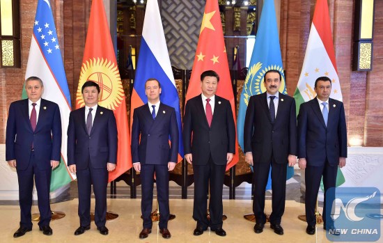 File Photo: Chinese President Xi Jinping (3rd R) meets with leaders of members of the Shanghai Cooperation Organization (SCO), in Wuzhen town, east China's Zhejiang Province, Dec. 16, 2015. (Xinhua/Li Tao) File Photo: Chinese President Xi Jinping (3rd R) meets with leaders of members of the Shanghai Cooperation Organization (SCO), in Wuzhen town, east China's Zhejiang Province, Dec. 16, 2015. (Xinhua/Li Tao)