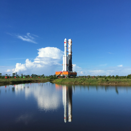 The Long March-7, a medium-sized rocket using liquid propellant, has been moved vertically to the launch pad after a three-hour transport from the test lab in Wenchang, South China's Hainan province, on June 22, 2016. (Photo provided by China Academy of Launch Vehicle Technology and Wenchang Satellite Launch Center) The Long March-7, a medium-sized rocket using liquid propellant, has been moved vertically to the launch pad after a three-hour transport from the test lab in Wenchang, South China's Hainan province, on June 22, 2016. (Photo provided by China Academy of Launch Vehicle Technology and Wenchang Satellite Launch Center)