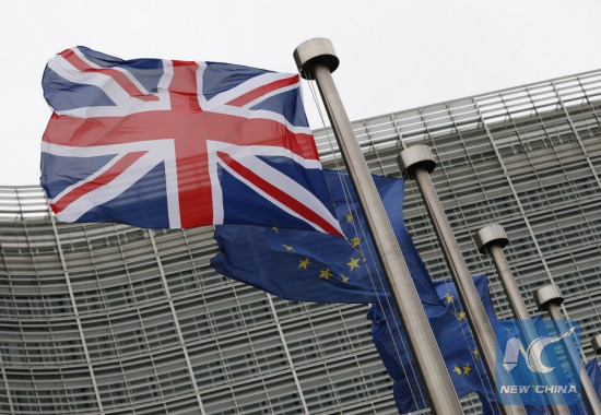 Photo taken on Jan. 29, 2016 shows the UK and EU flags outside the European Commission headquarters in Brussels, Belgium. (Xinhua/Ye Pingfan) Photo taken on Jan. 29, 2016 shows the UK and EU flags outside the European Commission headquarters in Brussels, Belgium. (Xinhua/Ye Pingfan)