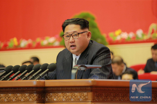 Photo released by KCNA on May 8, 2016 shows top leader of the Democratic People's Republic of Korea (DPRK) Kim Jong Un addressing the 7th National Congress of the Workers' Party of Korea at the April 25 House of Culture in Pyongyang on May 7, 2016. (Photo: Xinhua/KCNA) Photo released by KCNA on May 8, 2016 shows top leader of the Democratic People's Republic of Korea (DPRK) Kim Jong Un addressing the 7th National Congress of the Workers' Party of Korea at the April 25 House of Culture in Pyongyang on May 7, 2016. (Photo: Xinhua/KCNA)