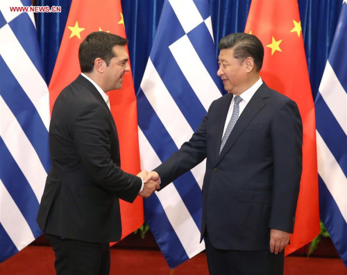 Chinese President Xi Jinping (R) meets with Greek Prime Minister Alexis Tsipras in Beijing, capital of China, July 5, 2016. (Xinhua/Ma Zhancheng) Chinese President Xi Jinping (R) meets with Greek Prime Minister Alexis Tsipras in Beijing, capital of China, July 5, 2016. (Xinhua/Ma Zhancheng)