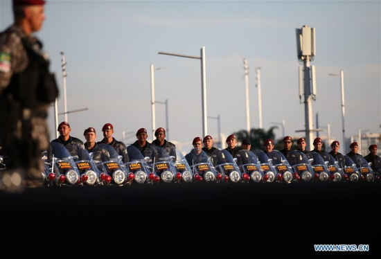 National Force officers attend the inauguration ceremony of the integrated security operation for Rio 2016 Games at Barra Olympic Park in Rio de Janeiro, Brazil, on July 5, 2016. (Photo/Xinhua) National Force officers attend the inauguration ceremony of the integrated security operation for Rio 2016 Games at Barra Olympic Park in Rio de Janeiro, Brazil, on July 5, 2016. (Photo/Xinhua)