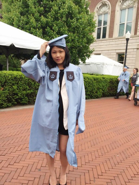 Hu Rujia at the graduation ceremony of Colombia University when she was seven-month pregnant in May 2015. (Photo provided to chinadaily.com.cn) Hu Rujia at the graduation ceremony of Colombia University when she was seven-month pregnant in May 2015. (Photo provided to chinadaily.com.cn)