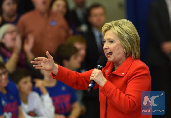 Democratic presidential candidate Hillary Clinton speaks at a rally at Washington High School in Cedar Rapids, Iowa, the United States, Jan. 30, 2016. (Xinhua/Yin Bogu) Democratic presidential candidate Hillary Clinton speaks at a rally at Washington High School in Cedar Rapids, Iowa, the United States, Jan. 30, 2016. (Xinhua/Yin Bogu)