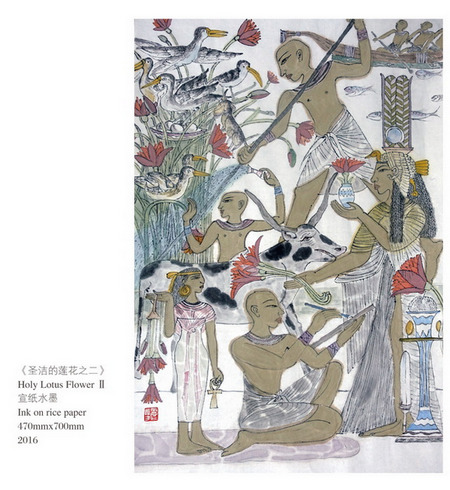 Holy Lotus Flower, a work from a Chinese female artist showcased at the exhibition in the Egyptian Embassy in China, July 27, 2016. (Photo/Chinaculture.org) Holy Lotus Flower, a work from a Chinese female artist showcased at the exhibition in the Egyptian Embassy in China, July 27, 2016. (Photo/Chinaculture.org)