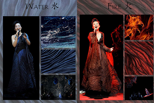Blue water and red fire are reflected in Gong Linna's stage costumes designed by Kathrin von Rechenberg. (Photo provided to chinadaily.com.cn) Blue water and red fire are reflected in Gong Linna's stage costumes designed by Kathrin von Rechenberg. (Photo provided to chinadaily.com.cn)