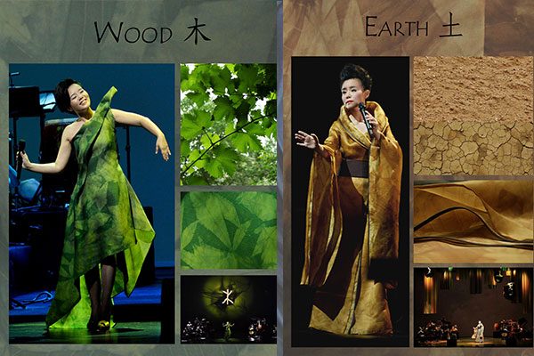 Gong Linna's stage costumes designed by Kathrin von Rechenberg include gowns representing wood and earth. (Photo provided to chinadaily.com.cn) Gong Linna's stage costumes designed by Kathrin von Rechenberg include gowns representing wood and earth. (Photo provided to chinadaily.com.cn)