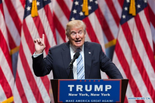 File photo taken on July 16, 2016 shows Donald Trump speaking during a campaign event in New York, the United States. (Xinhua/Li Muzi) File photo taken on July 16, 2016 shows Donald Trump speaking during a campaign event in New York, the United States. (Xinhua/Li Muzi)
