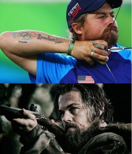 American archer Brady Ellison (up) and American actor Leonardo DiCaprio. (File Photo)